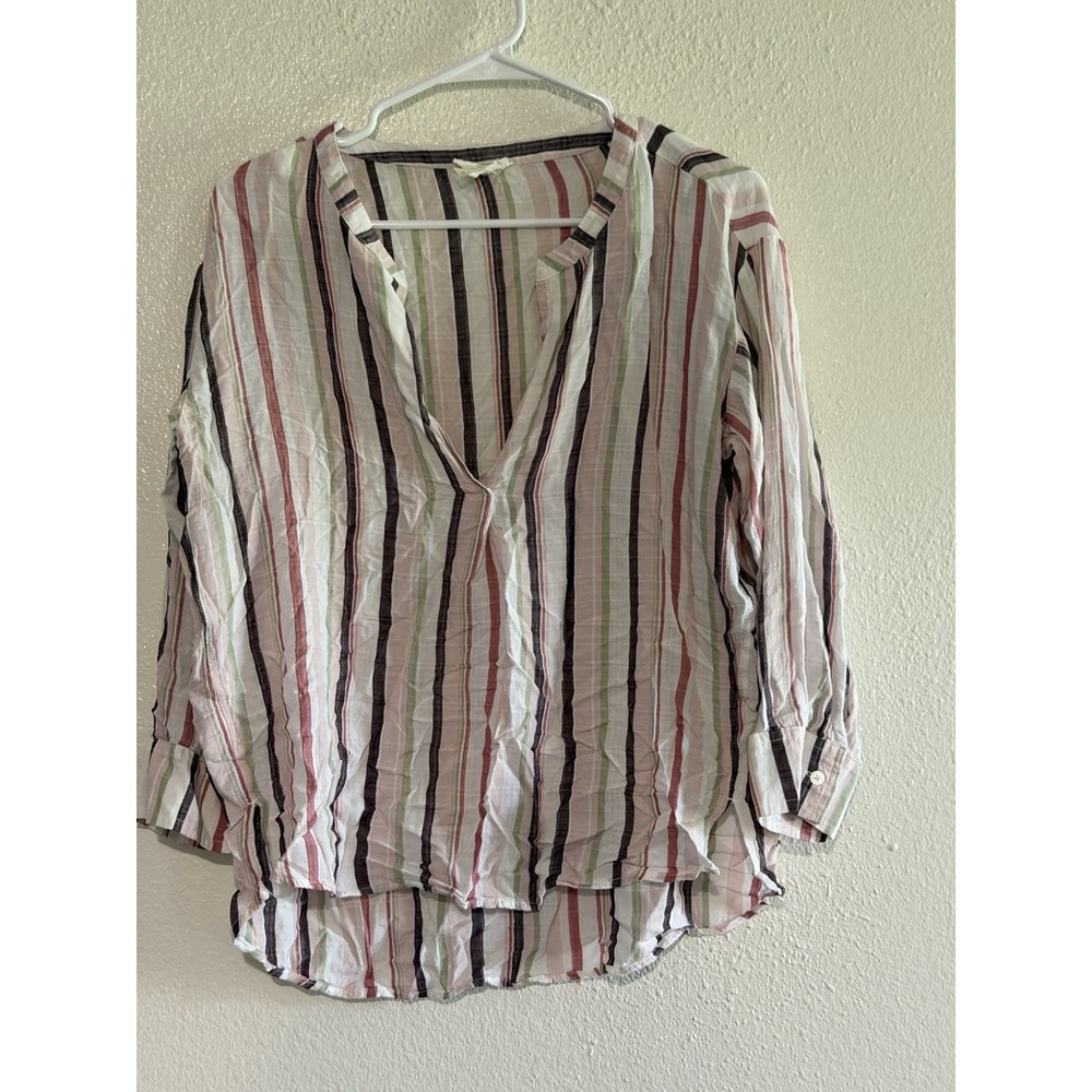 LOFT Women's Lounge White‎ Stripe Shirt Size Small 3/4 Sleeves